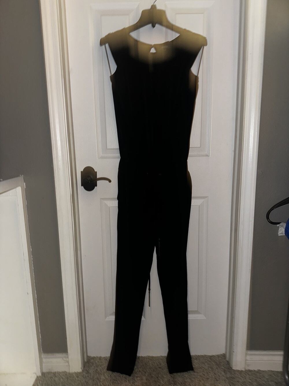 Comma, Comma Black Sleeveless Jumpsuit Pintuck Neck 34 XS Jersey Stretch Pockets